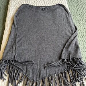DKNY Charcoal Fringe Poncho
